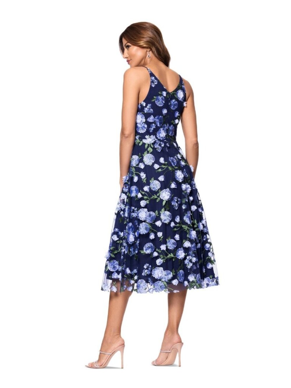 XSCAPE Women's Floral Embroidered Sleeveless Fit & Flare Dress Blue Size 10 $259 - Picture 4 of 5